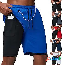 Mens Sports Outdoor Running Shorts Bottoms 2 in 1 with Phone