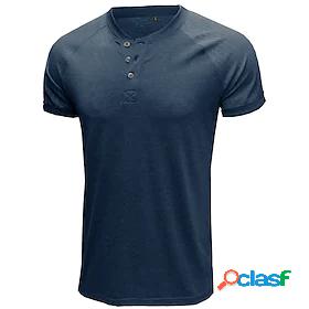 Mens T-shirt Sleeve Color Block Henley Thin Summer Light