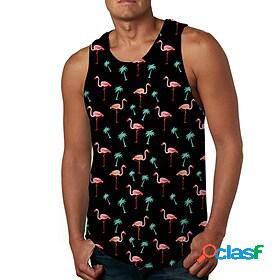 Mens Tank Top Vest Undershirt Flamingo 3D Print Crew Neck