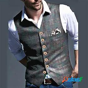 Men's Vest Gilet Pocket Regular Coat Blue Business Business