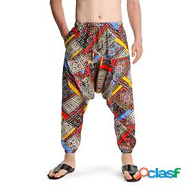Men's Yoga Pants Pants Harem Drawstring Peacock Blue Yellow