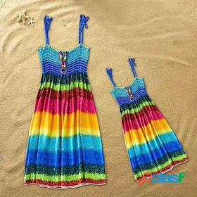 Mommy and Me Children's Day Dresses Daily Wear Rainbow