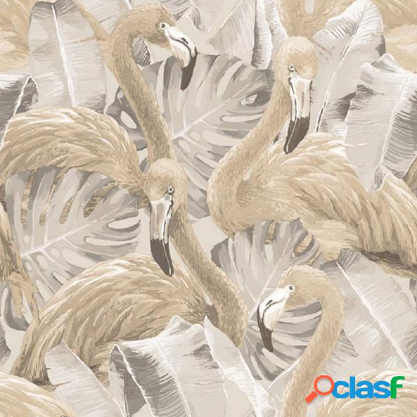 Noordwand Carta da Parati Flamingo and Monstera Beige