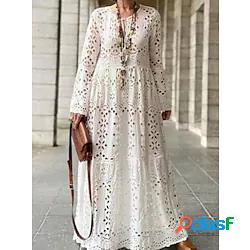 Per donna Abito di pizzo Vestito maxi Bianco Manica lunga