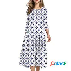 Per donna Vestito a trapezio Vestito longuette Blu Manica a