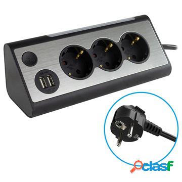 REV Light Socket Power Strip with USB and LED Light - Silver