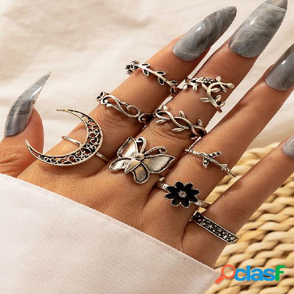 Set di anelli in lega 9 pezzi Set di anelli vintage con