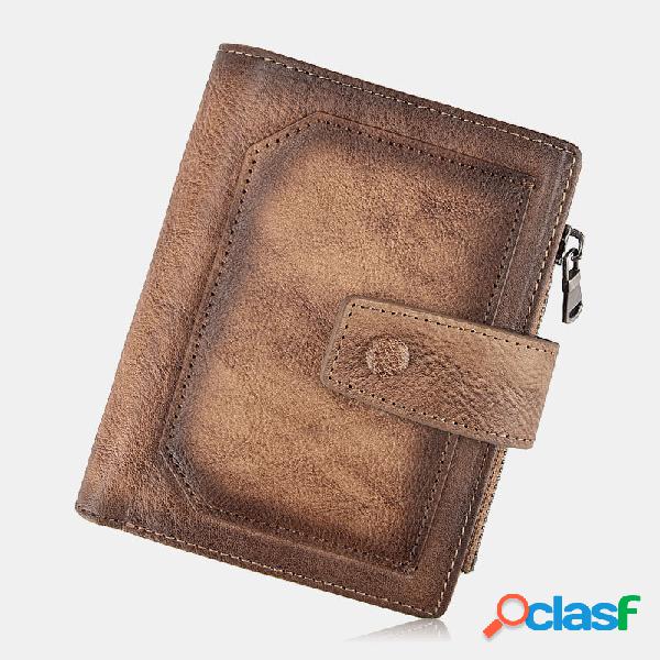 Uomo Vera Pelle Colore lucidato a mano Corto Bifold