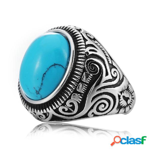 Vintage Pattern Blue Black Turquoise Finger Rings Anello in