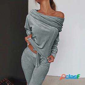 Womens Basic Streetwear Plain Home Activewear Two Piece Set