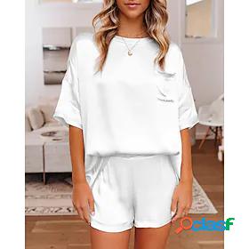 Womens Basic Streetwear Plain Home Casual Two Piece Set Crew