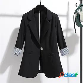 Womens Blazer Pocket Regular Coat White Black Apricot Daily