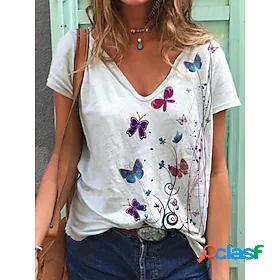 Womens Butterfly Daily Short Sleeve T shirt Tee V Neck Basic