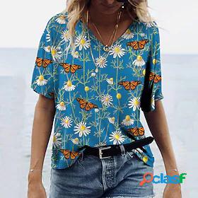 Womens Butterfly Flower Casual Floral Short Sleeve T shirt