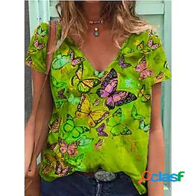 Womens Butterfly Home Daily Short Sleeve T shirt Tee V Neck