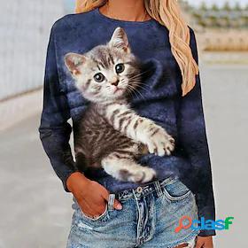 Womens Cat 3D Casual Daily Holiday 3D Cat Painting Long