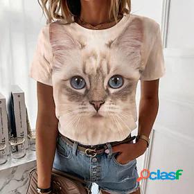 Womens Cat 3D Casual Holiday Weekend 3D Cat Painting Short