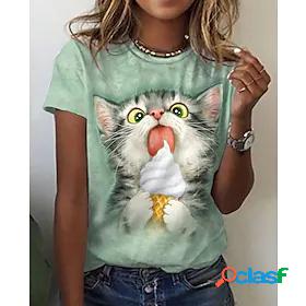 Womens Cat 3D Daily Weekend 3D Cat Short Sleeve T shirt Tee