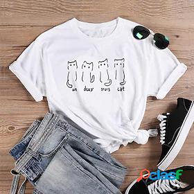 Womens Cat Casual Weekend Cat Painting Short Sleeve T shirt