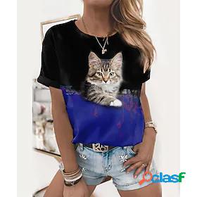 Womens Cat Color Block 3D Casual Weekend 3D Cat Painting