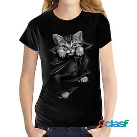 Womens Cat Graphic Patterned 3D Daily 3D Cat Short Sleeve T