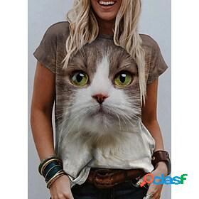 Womens Cat Graphic Patterned 3D Daily 3D Cat Short Sleeve T