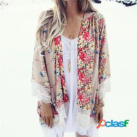 Women's Coat Casual Jacket Print Regular Coat Green White