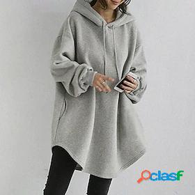 Womens Coat Hoodied Jacket Pocket Long Coat Black Blue Gray