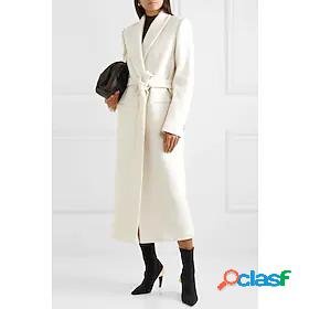 Womens Coat Long Coat White Street Business Fall Turndown