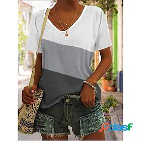Womens Color Block Casual Daily Holiday Short Sleeve T shirt