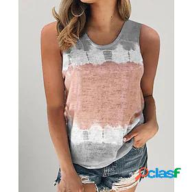 Womens Color Block Daily Sleeveless Tank Top Round Neck