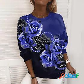 Women's Color Block Rose Sweatshirt Pullover Print 3D Print