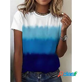 Womens Color Gradient Casual Daily Short Sleeve T shirt Tee