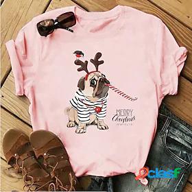 Womens Dog Animal Gift Casual Weekend Painting Short Sleeve