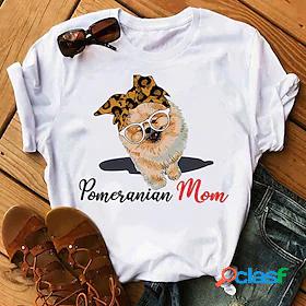 Womens Dog Text Casual Weekend Painting Short Sleeve T shirt