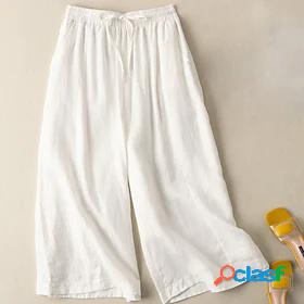 Womens Fashion Wide Leg Side Pockets Drawstring Culottes