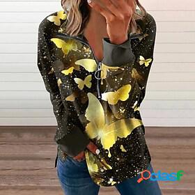 Womens Floral Butterfly Sparkly Sweatshirt Pullover Half Zip