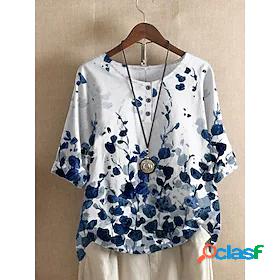 Womens Floral Daily Floral Half Sleeve T shirt Tee Round