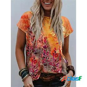 Womens Floral Daily Going out Short Sleeve T shirt Tee Round