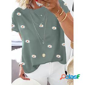 Womens Floral Daisy Daily Going out Short Sleeve Blouse