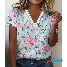 Womens Flower Casual Daily Holiday Short Sleeve T shirt Tee