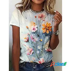 Womens Flower Casual Daily Holiday Short Sleeve T shirt Tee