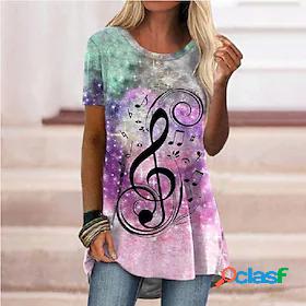 Womens Galaxy Music Casual Daily Painting Short Sleeve T