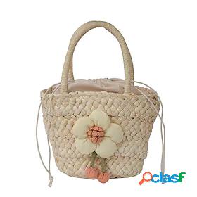 Womens Girls Straw Bag Beach Bag Straw Lunch Bag Top Handle