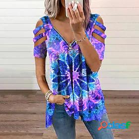Womens Graphic Patterned Daily Boho Geometric Short Sleeve