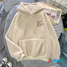 Womens Graphic Text Letter Hoodie Teddy Coat Other Prints