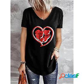Womens Heart Casual Daily Short Sleeve T shirt Tee V Neck