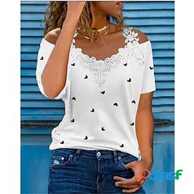 Womens Heart Casual Short Sleeve T shirt Tee Off Shoulder