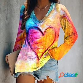 Womens Heart Casual Sports Holiday Geometric Painting Long