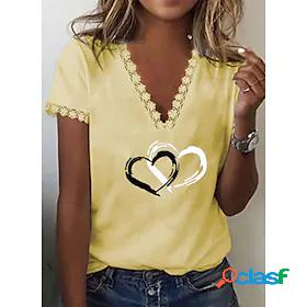 Womens Heart Casual Weekend Painting Couple Short Sleeve T